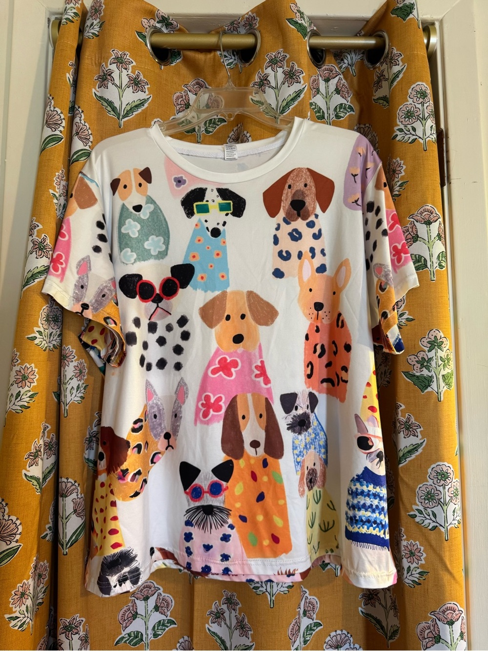 SHEIN White Short Sleeve Tee with Colorful Dog Print